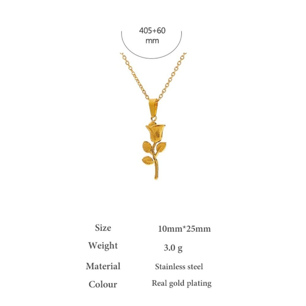 New 18K Gold Plated Rose Flower Leaf Necklace - Picture 3 of 7